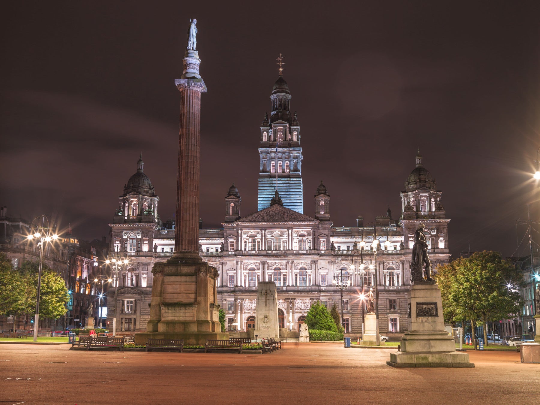 Fototapet Panoramic Noaptea la Primăria Orașului Glasgow