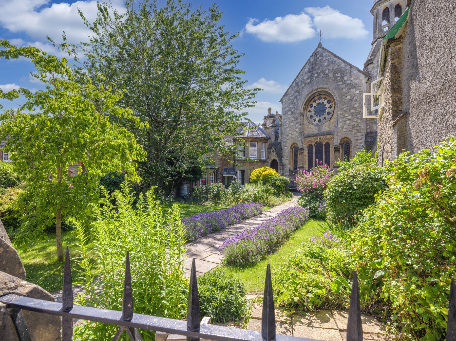Old Town Stone Church Garden Scene Wall Mural
