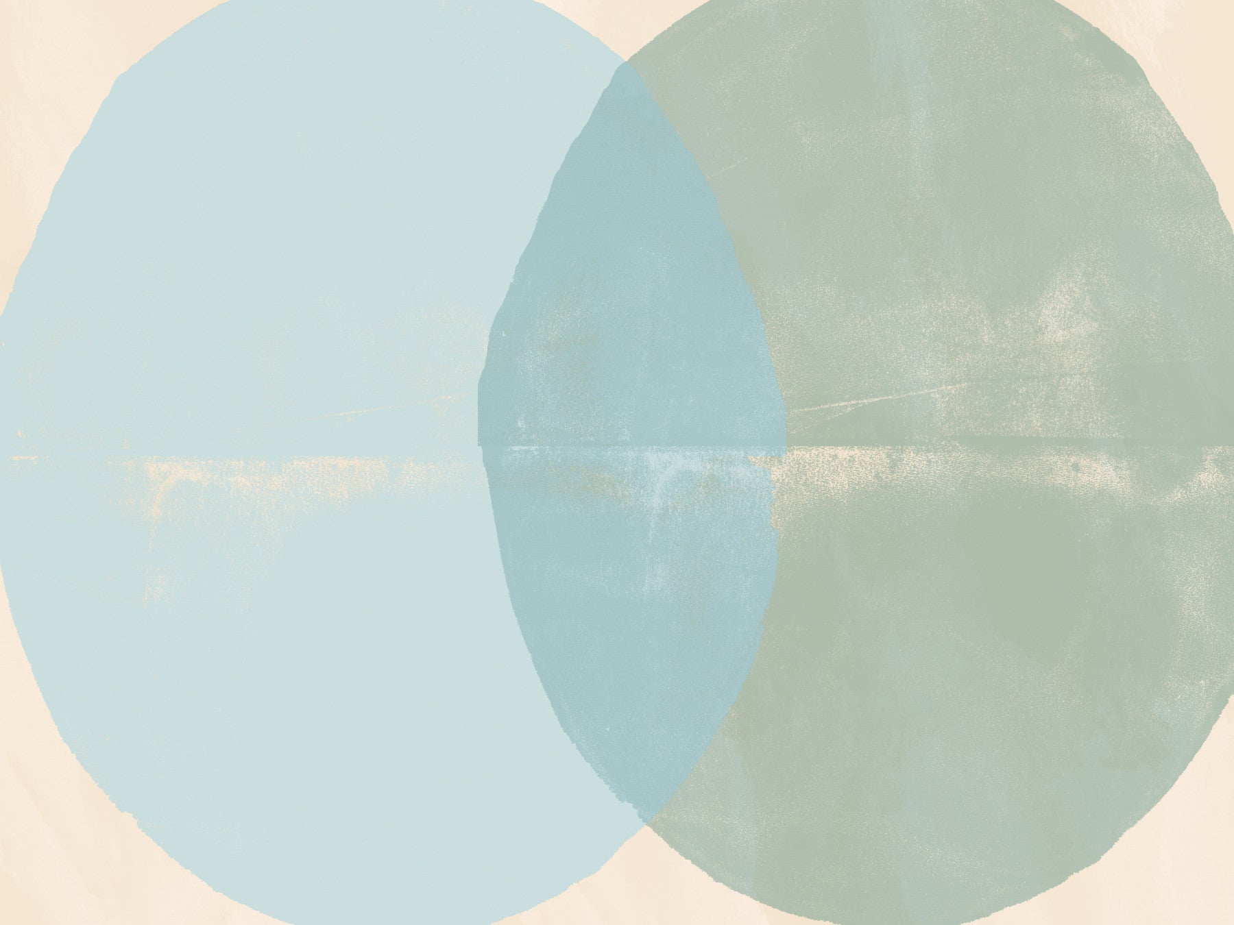 Muurdecoratie met geometrische bogen in saliegroen en blauw