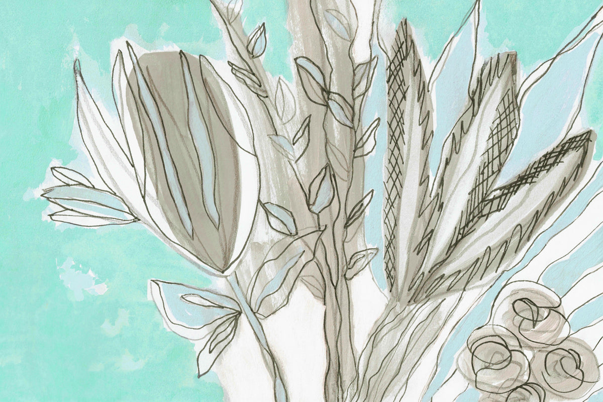 Muted Floral Line Art Wall Mural in your room