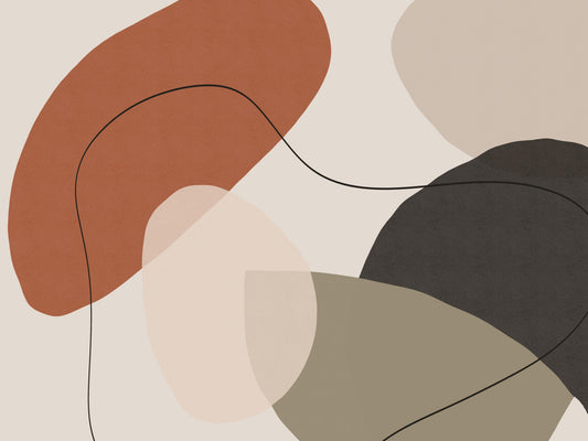 Fresque murale abstraite aux formes minimalistes et tons terreux