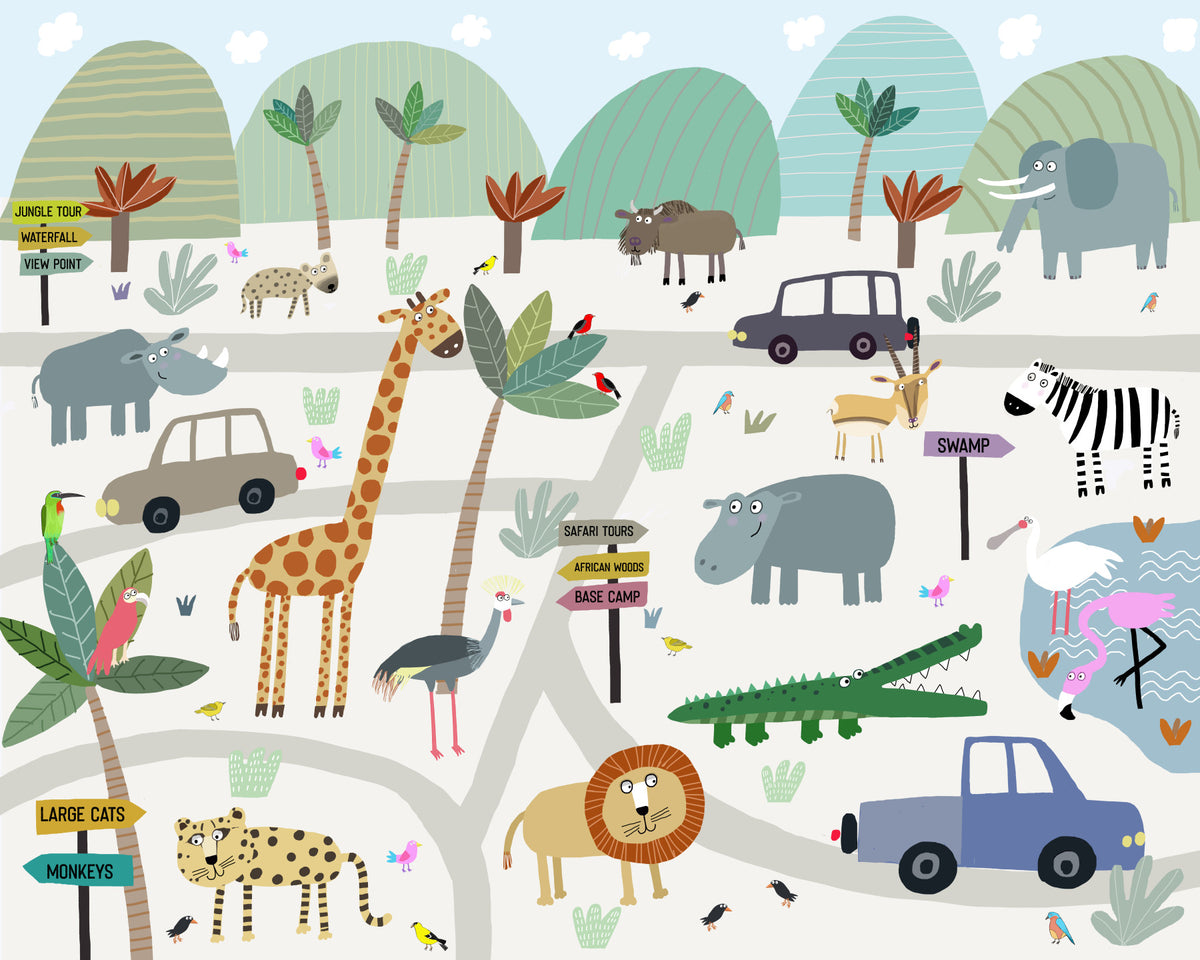 Papier peint mural Carte d'aventure des animaux de safari in your room — zoomed