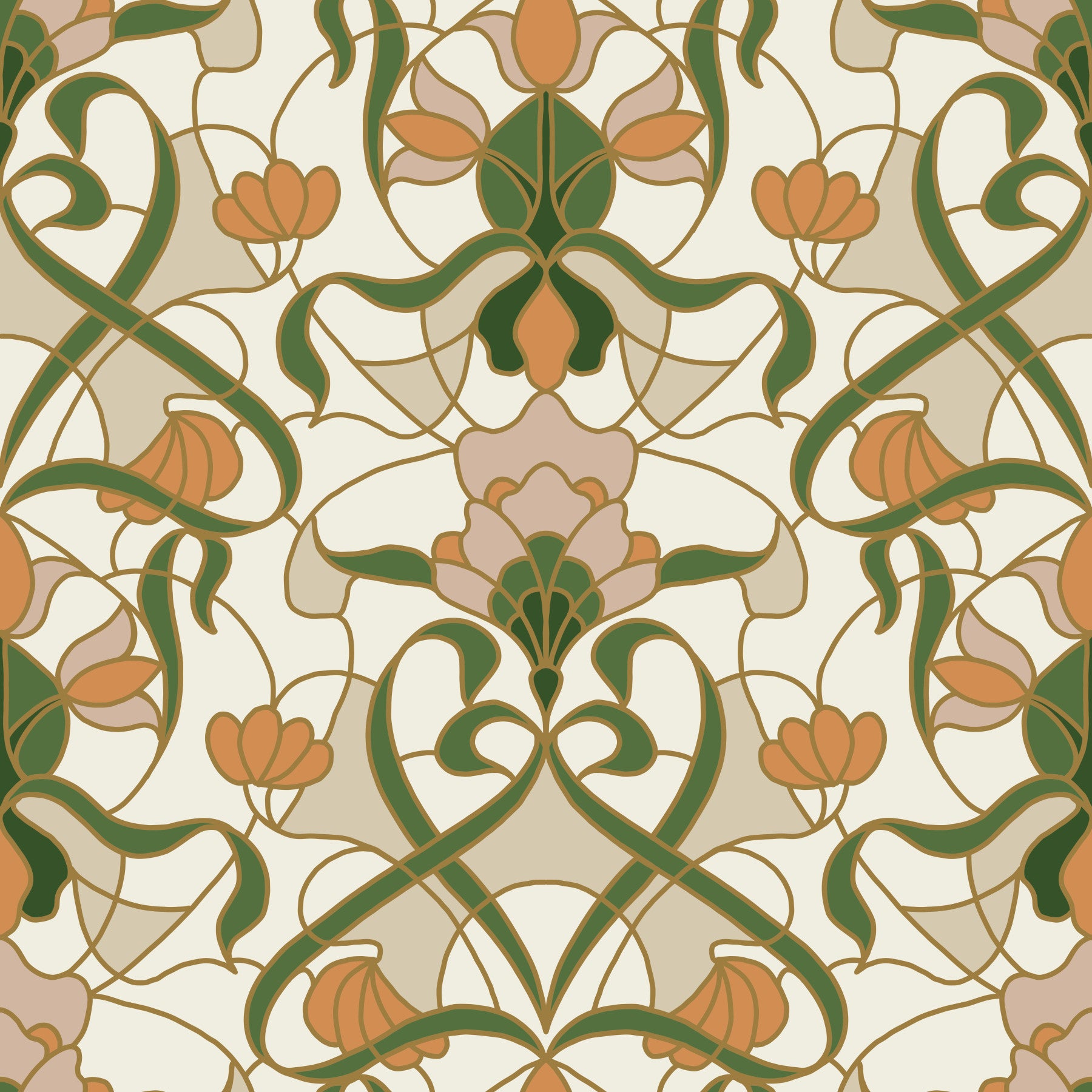 Tapet cu model floral Art Nouveau împletit⁠
