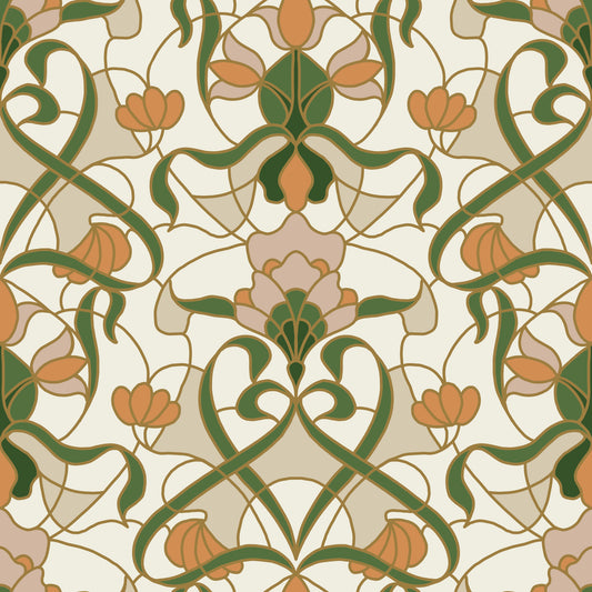 Papier peint à entrelacs floraux Art Nouveau