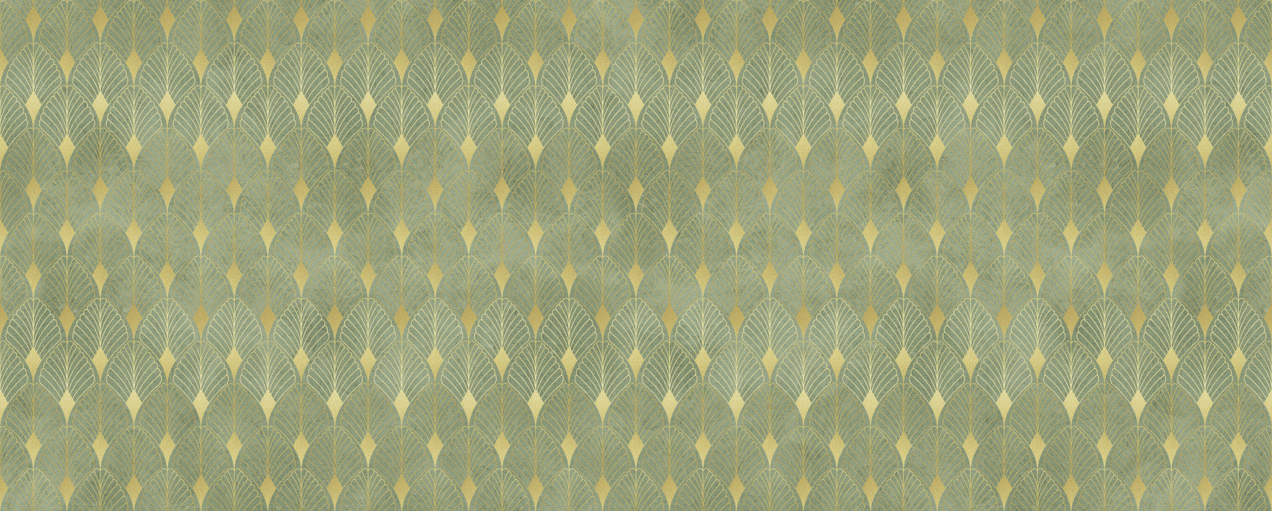 Wandbild im Art-Déco-Stil mit Salbei- und Goldfächer-Motiv