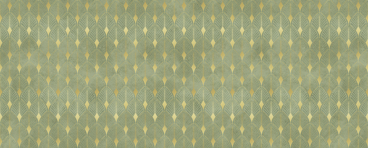 Vægmaleri med salvie og guld i art deco-fan-design in your room — zoomed