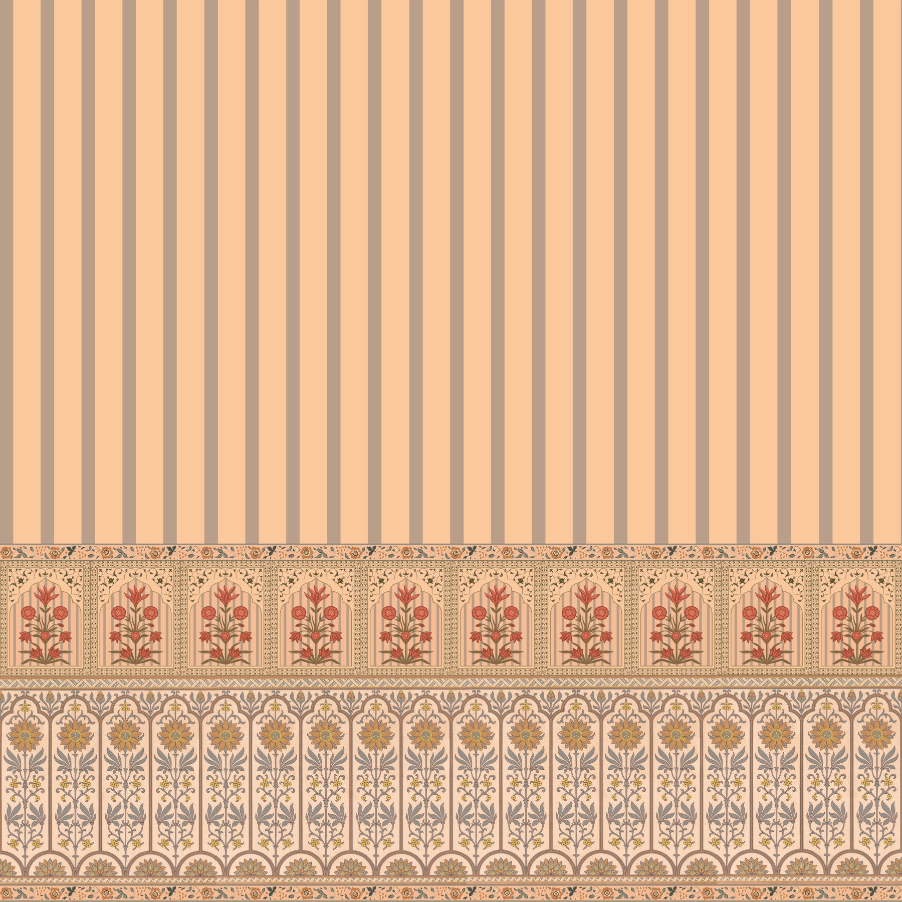 Pictură murală pentru perete cu dungi Heritage Peach și flori Bloom