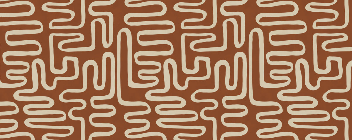 Mural de Parede em Arte Linear de Labirinto Terracota Rústica in your room — zoomed