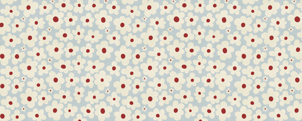 Retro Creme und Rote Blumenmuster Wandbild in your room — zoomed