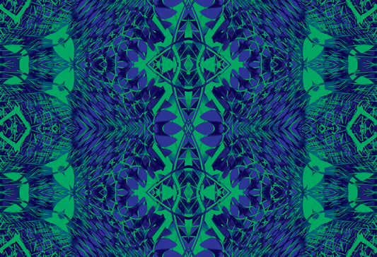 Papier peint AMBER DESIGN à treillis ornemental abstrait bleu et vert