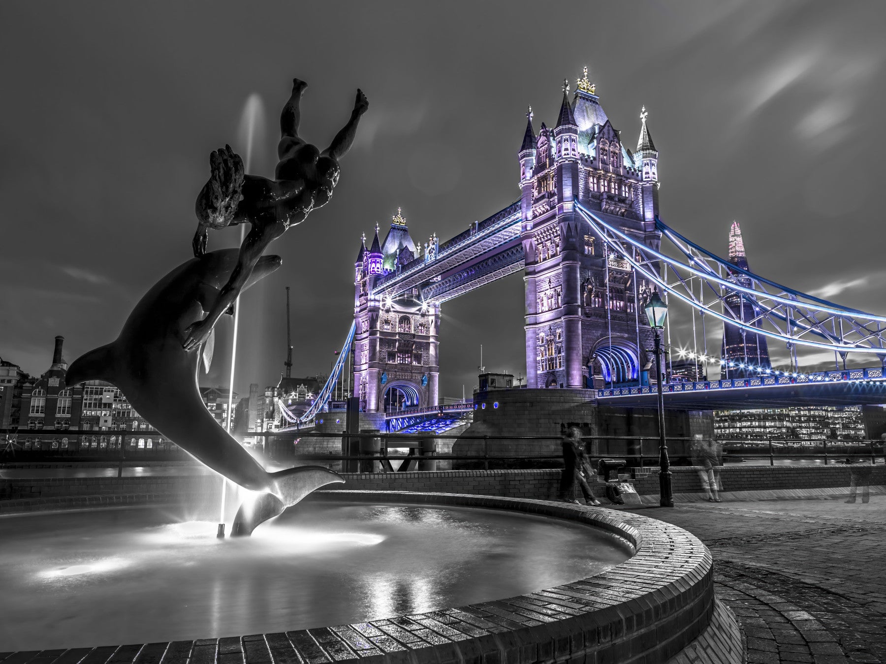 Carta da parati murale con vista notturna della fontana di London Bridge