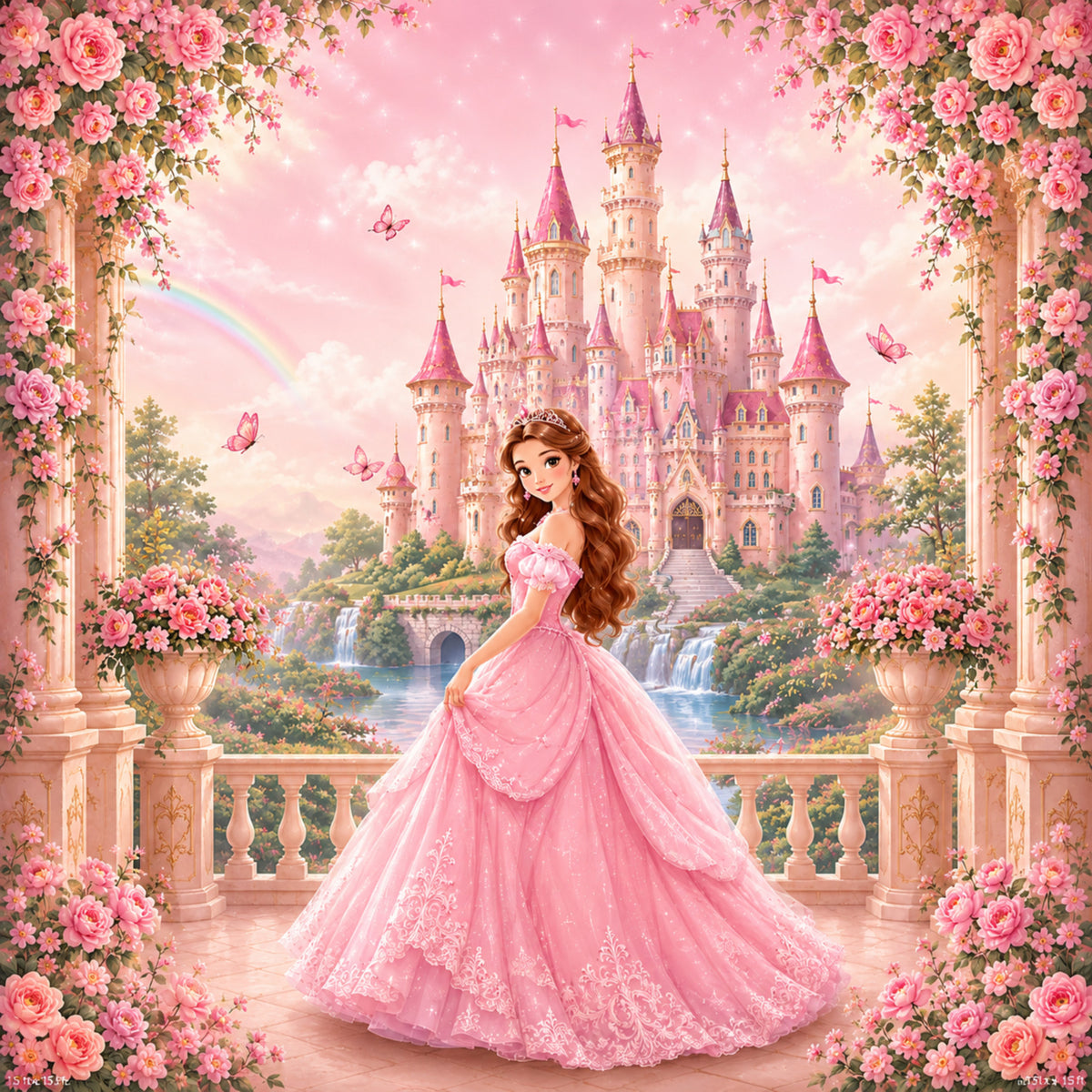 Mural de Parede Cena do Jardim da Princesa do Castelo Rosa