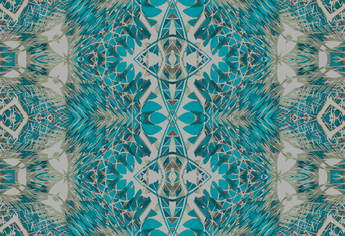 Papier peint baroque contemporain turquoise et gris – BELLAGIO