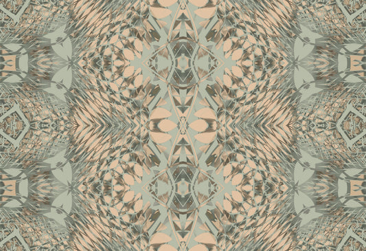 Papier peint treillis ornemental abstrait pêche et sauge - AMBRE