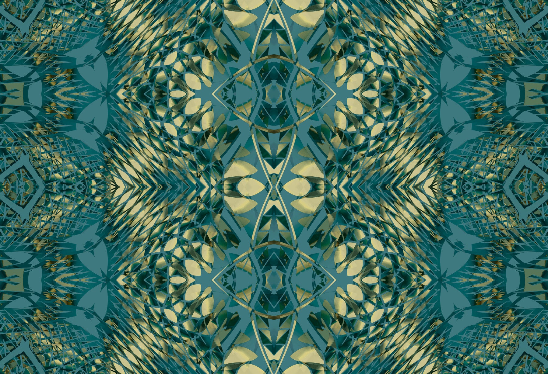 Abstract Ornamental Geometric Teal & Pale Yellow Lattice Wallpaper - AMBER DESIGN Wallpaper Wallpaper⁠
