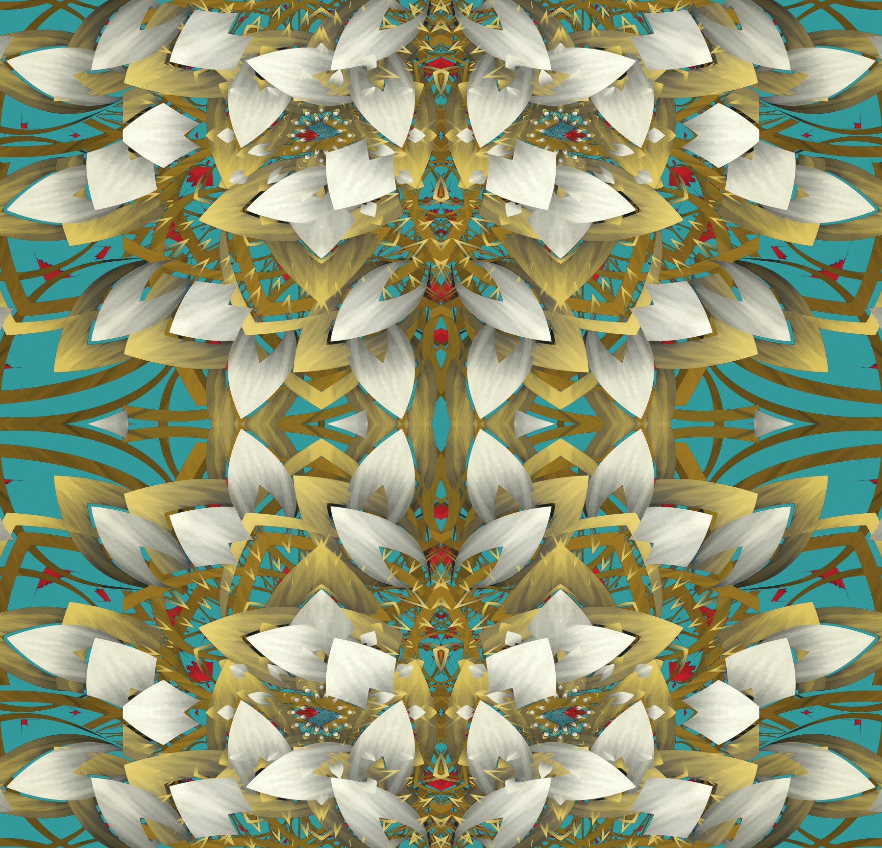 Teal & Gold Geometric Bloom - IKEBANA Wallpaper⁠
