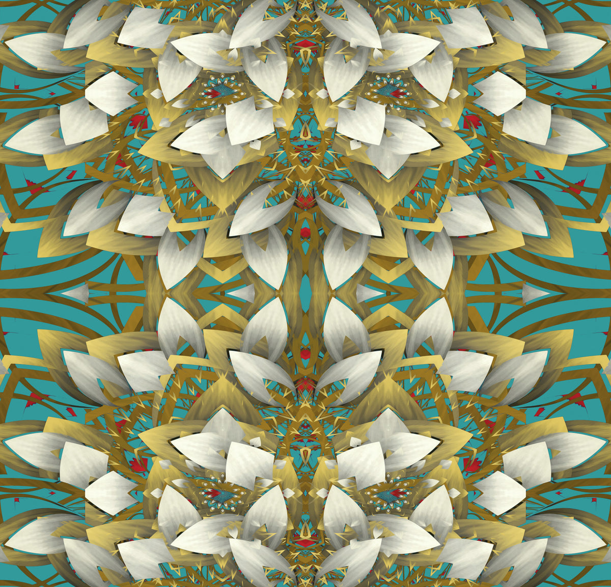 Maksimalistisk geometrisk blomst i turkis og guld – IKEBANA-tapet in your room — zoomed