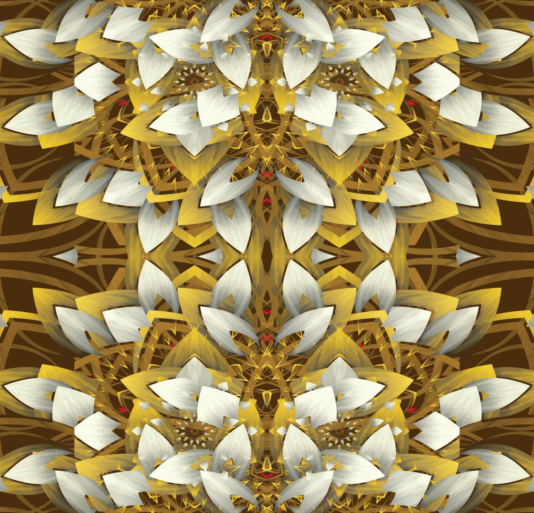 Carta da parati floreale geometrica marrone e oro - Carta da parati IKEBANA DESIGN