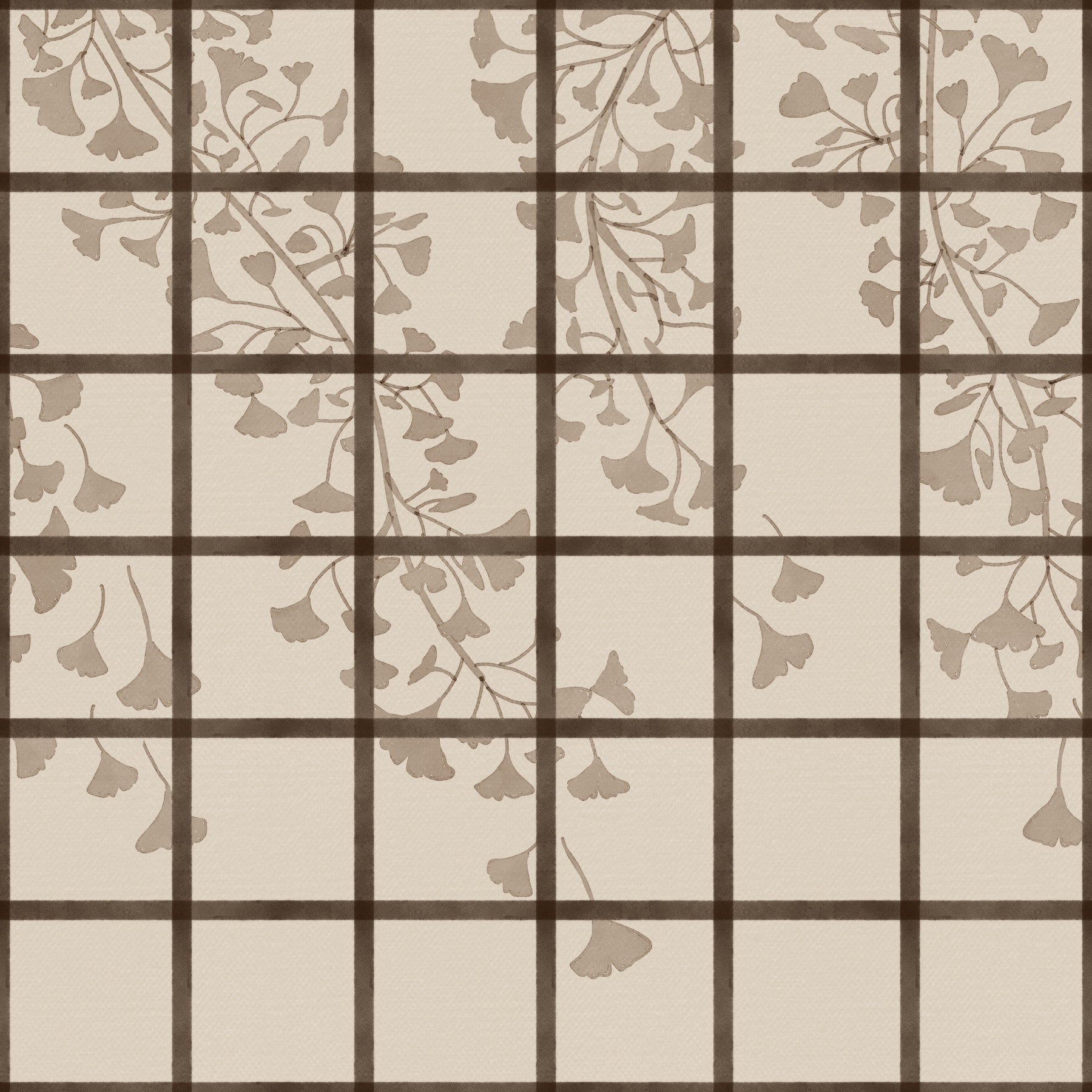 Ginkgo leaves and Japanese shoji screen wall mural styling a bedroom in taupe GD11495

