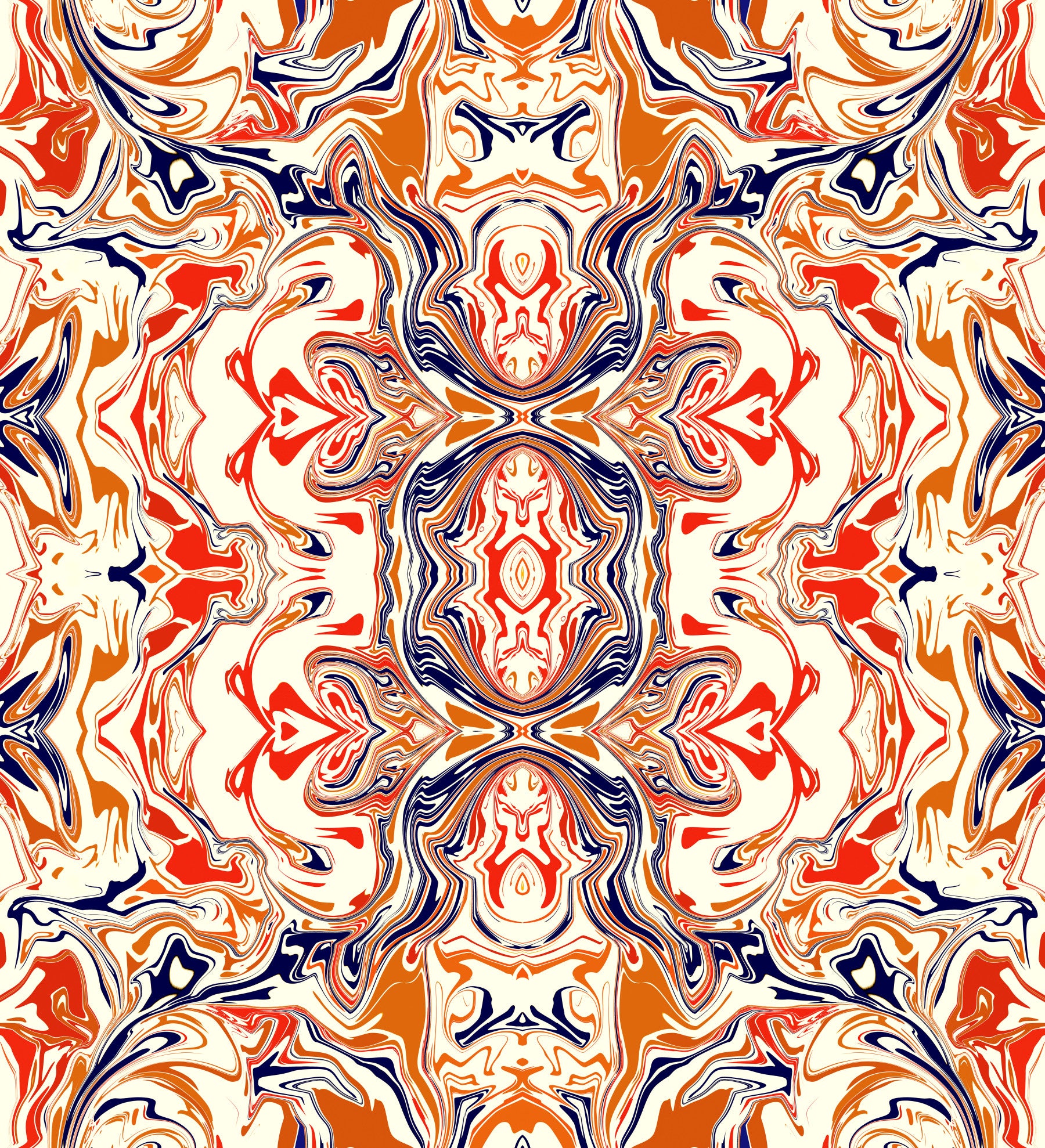 Orange & Ivory Contemporary Ornamental Tile - ANDORRA Wallpaper