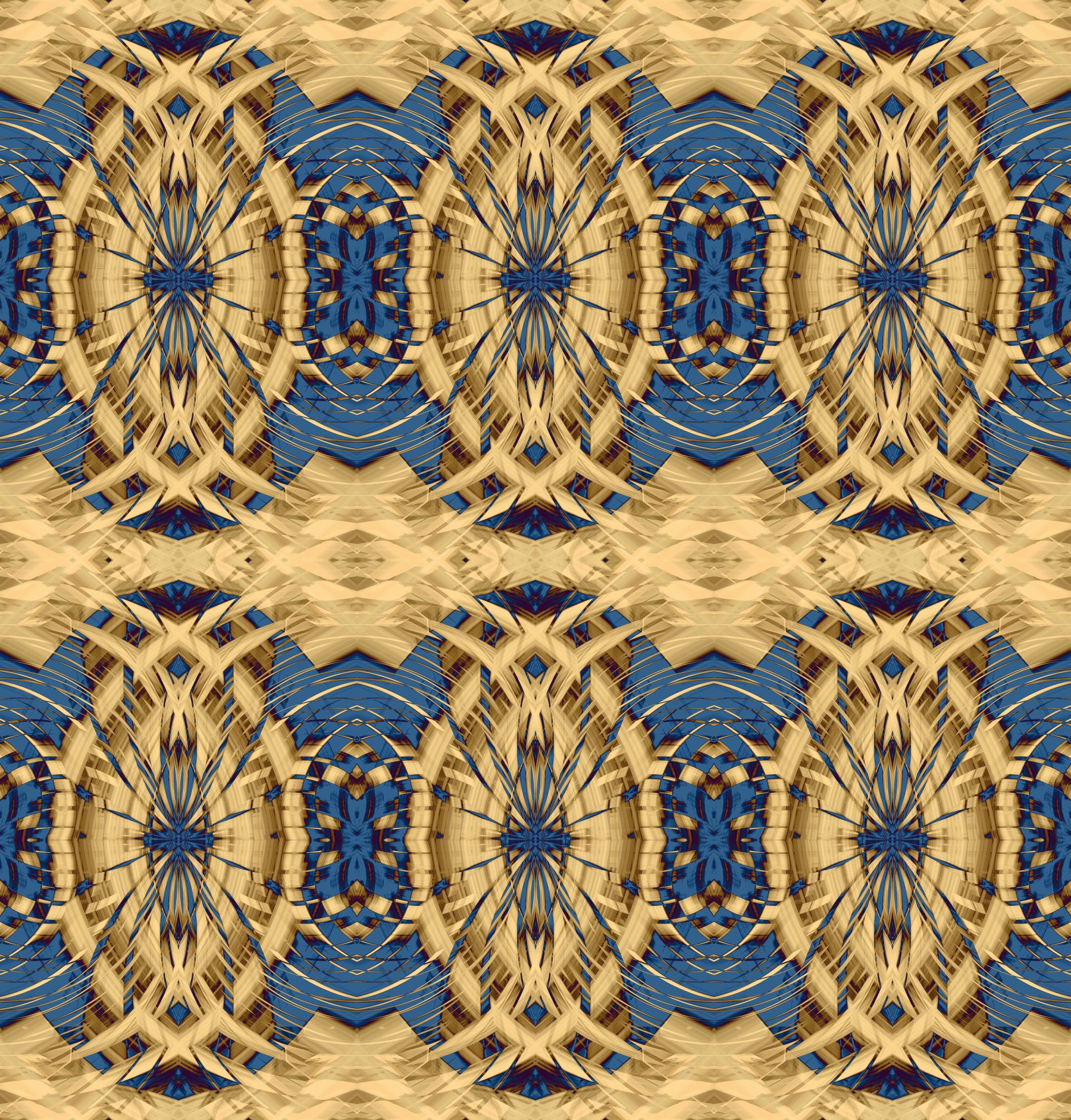 Cobalt Blue & Gold Retro Geometric Medallion - MOSQUITO  Wallpaper⁠