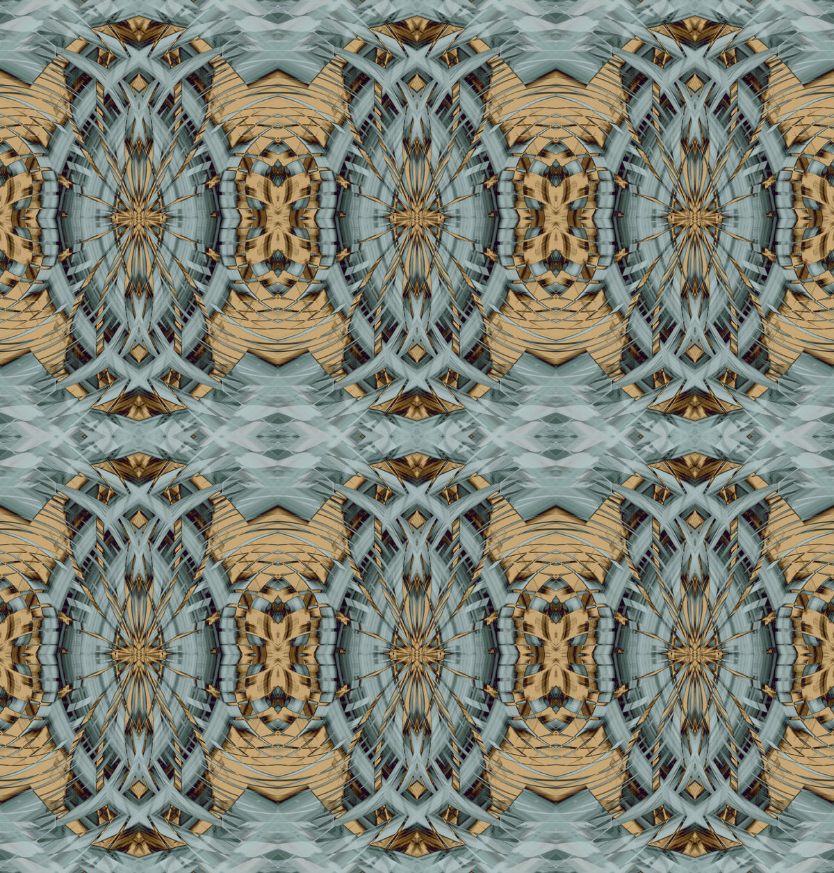 Blågrå & Kamel Retro Geometrisk Medaljon - MOSQUITO Tapet⁠ in your room — zoomed