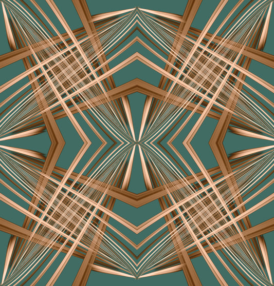 70er Retro Türkis und Kupfer Geometrisches Gitter - OKTOBER Tapete