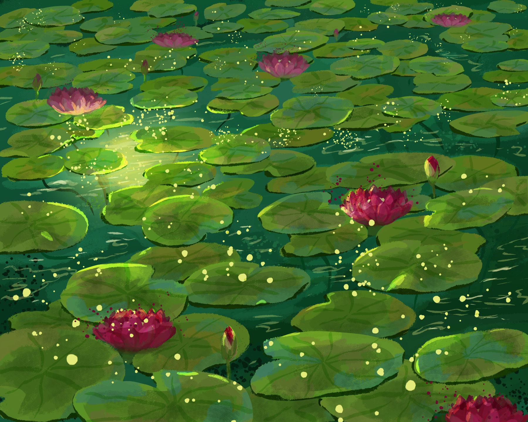 Magical Lily Pond Wall Mural