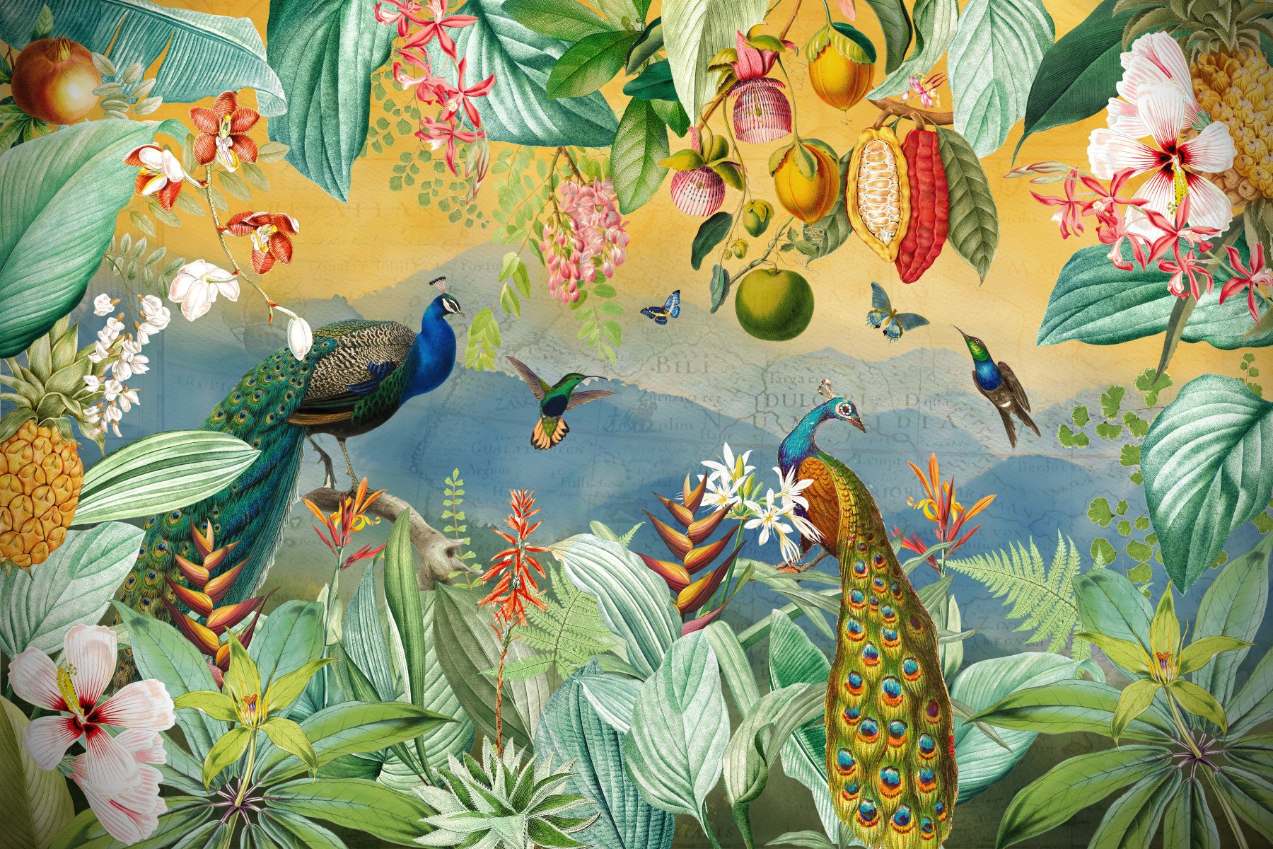 Botanical Peacock Paradise Expedition Wall Mural