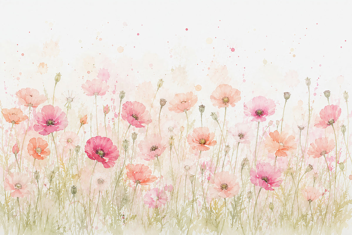 Fresque murale prairie de coquelicots en aquarelle douce in your room