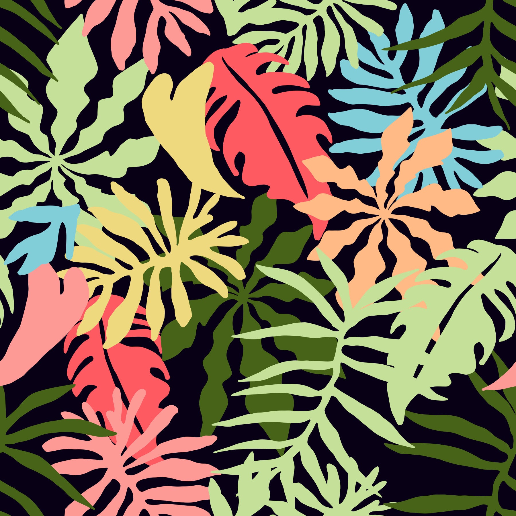 Tapet cu model vibrant de frunziș tropical din junglă⁠