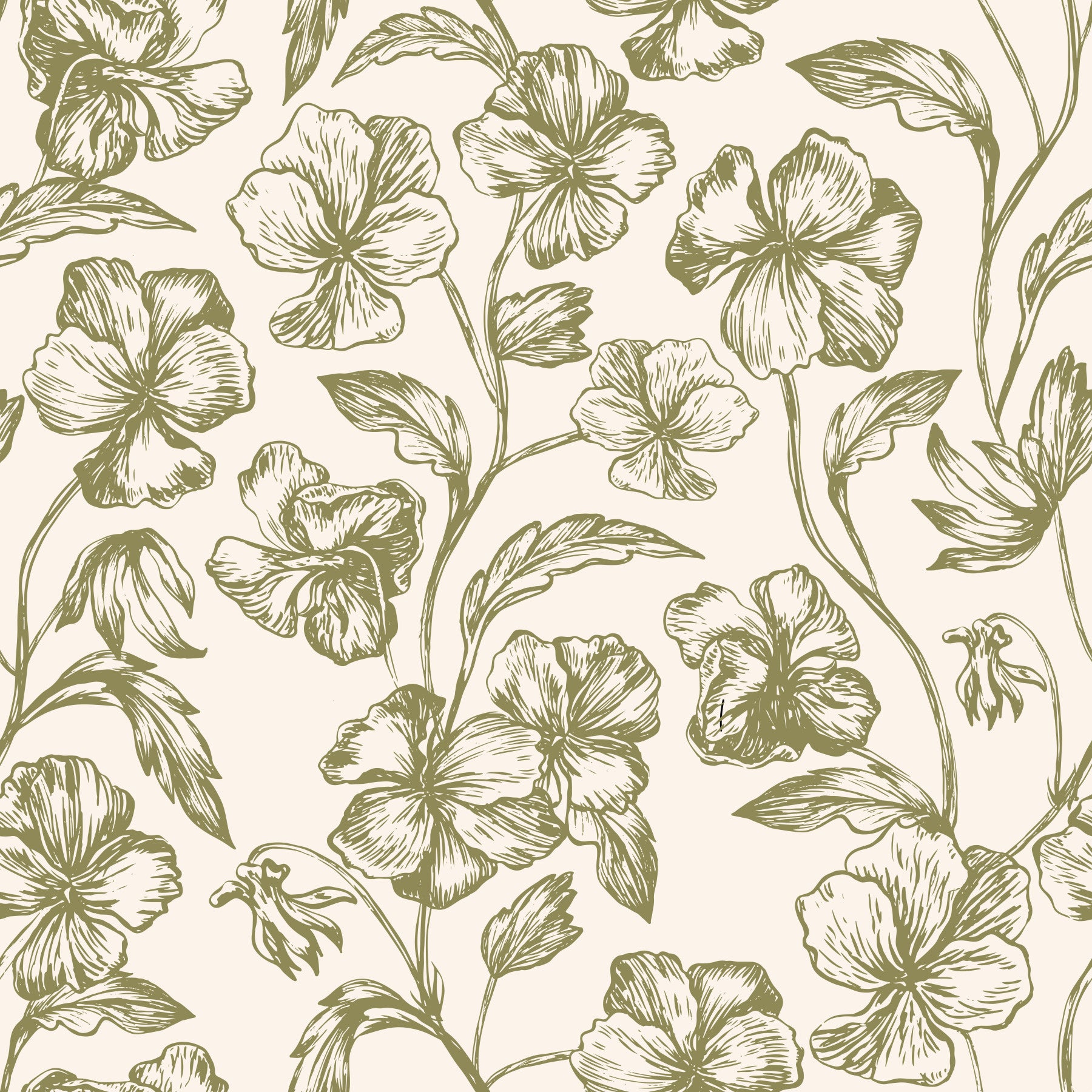 Vintage botanische Linienkunst Blumen-Tapete