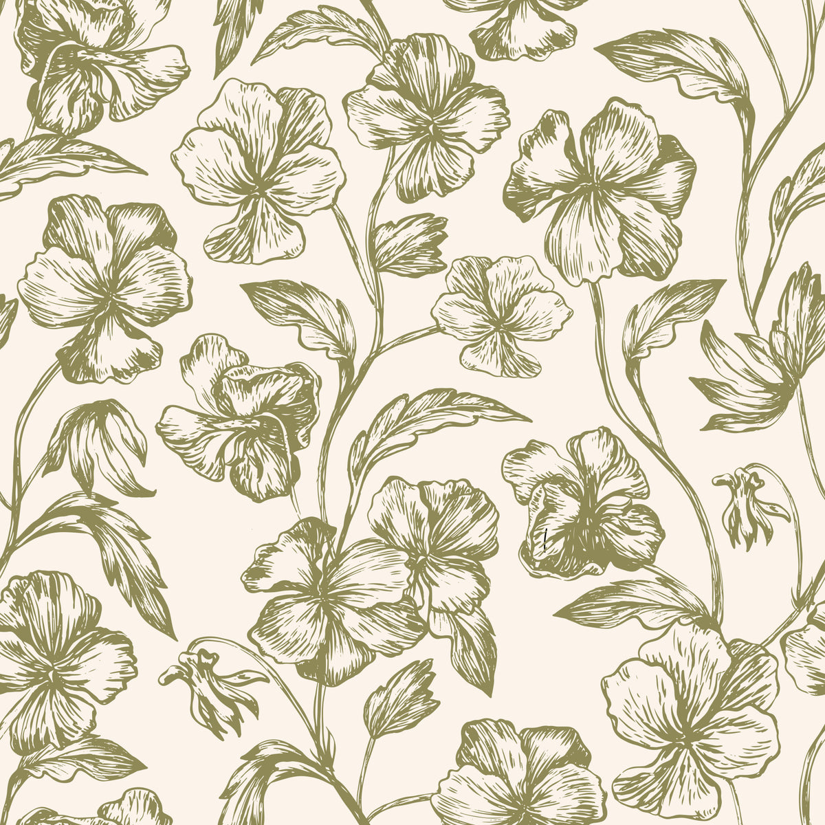 Tapet floral vintage cu ilustrații botanice în linie⁠ in your room
