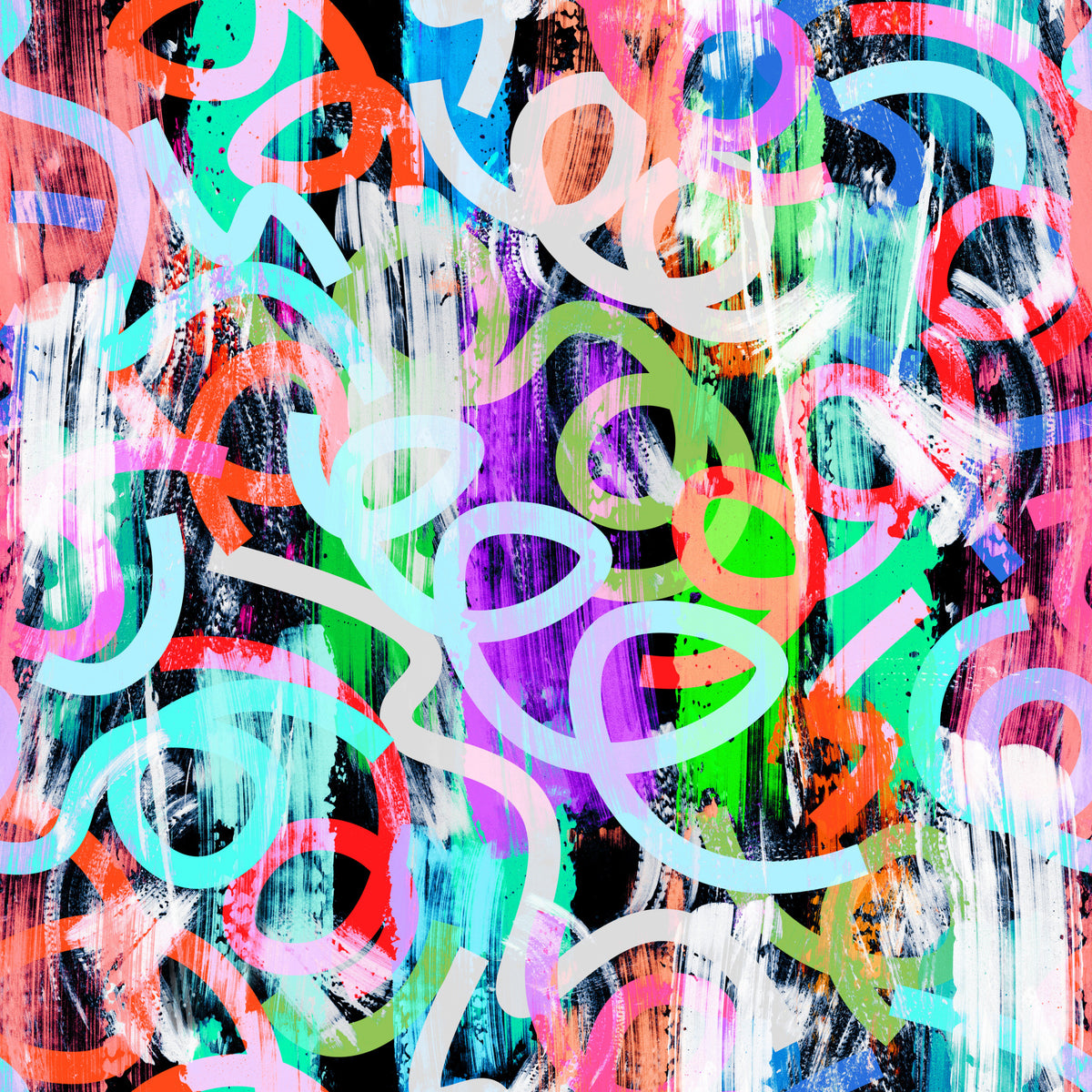 Tapet med dynamiske løkker og moderne graffiti-stil⁠ in your room