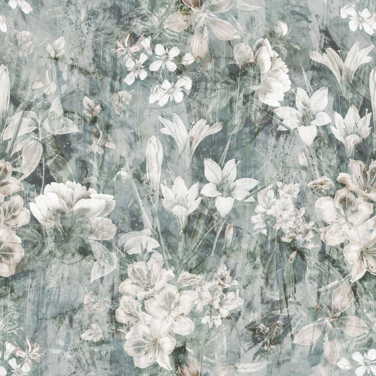 Gedempte Salie Botanische Bloem Behang in your room — zoomed