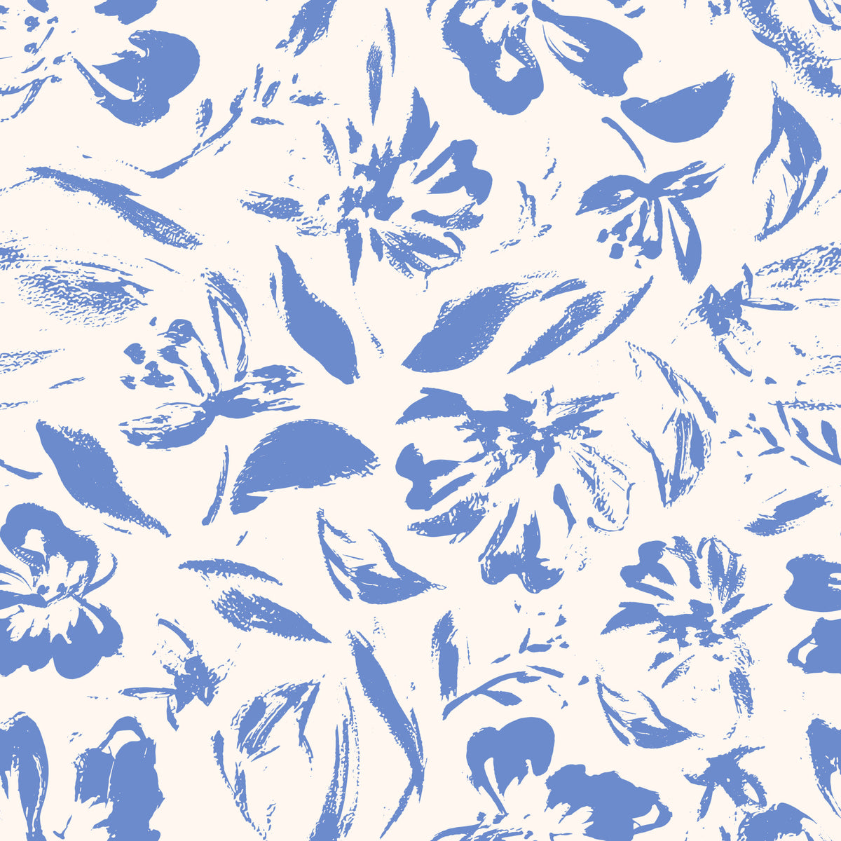 Tapete mit cremefarbenem und kobaltblauem Blumenmuster in your room