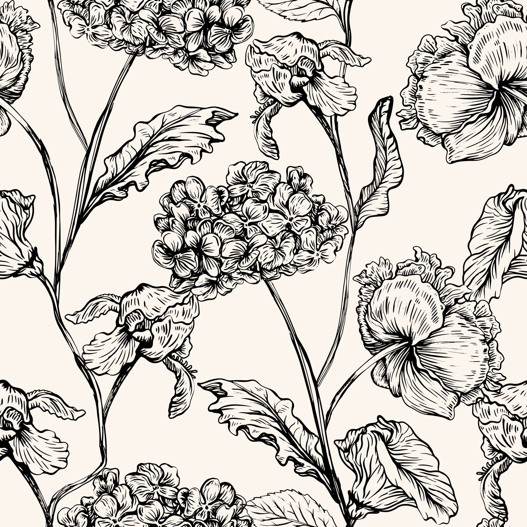 Monochrome botanische Linienkunst-Tapete