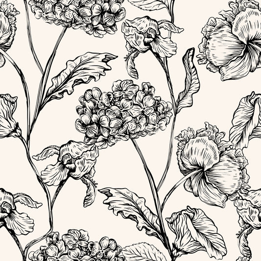 Monochrome botanische Linienkunst-Tapete