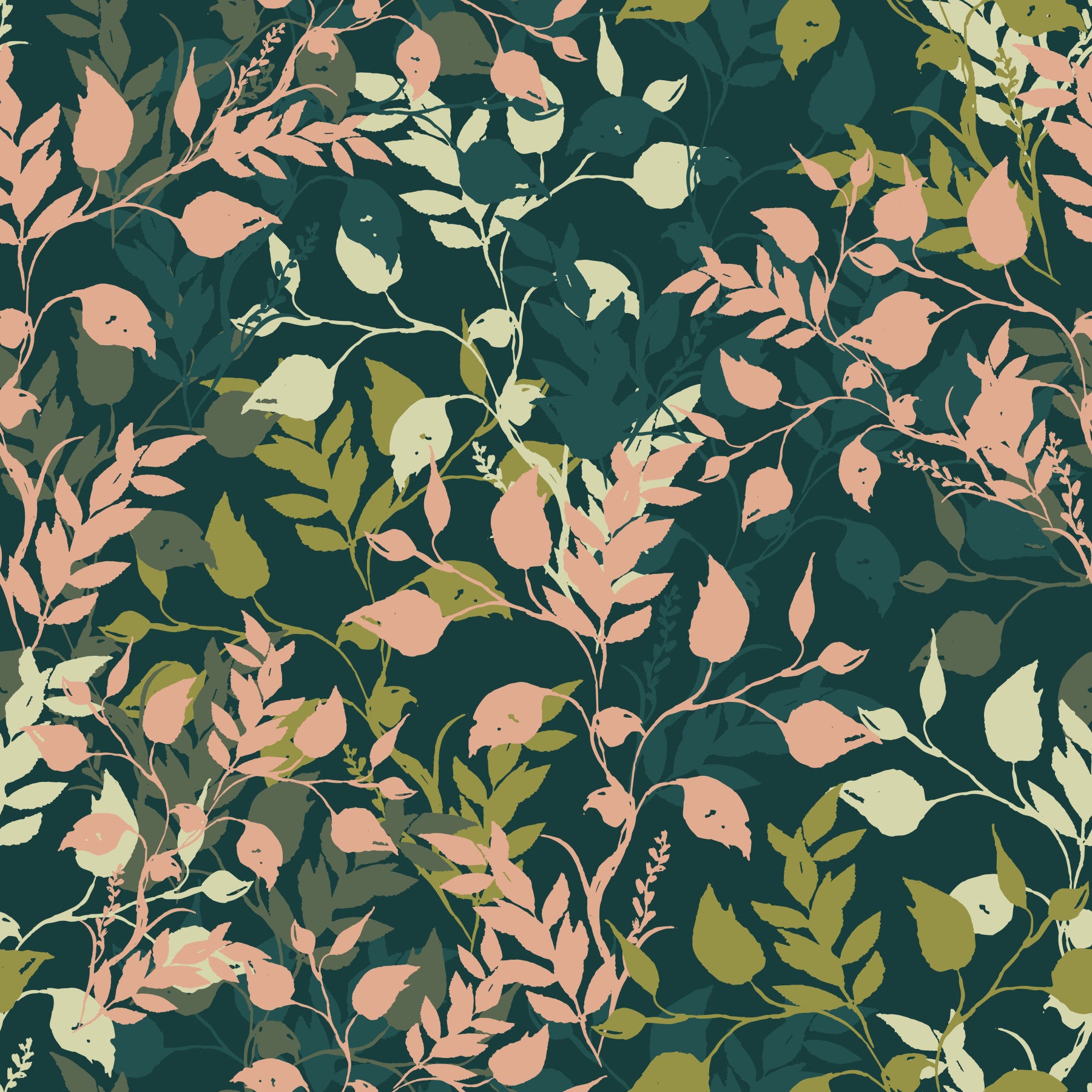 Tapete mit botanischem Blattsilhouetten-Motiv „Midnight Garden“