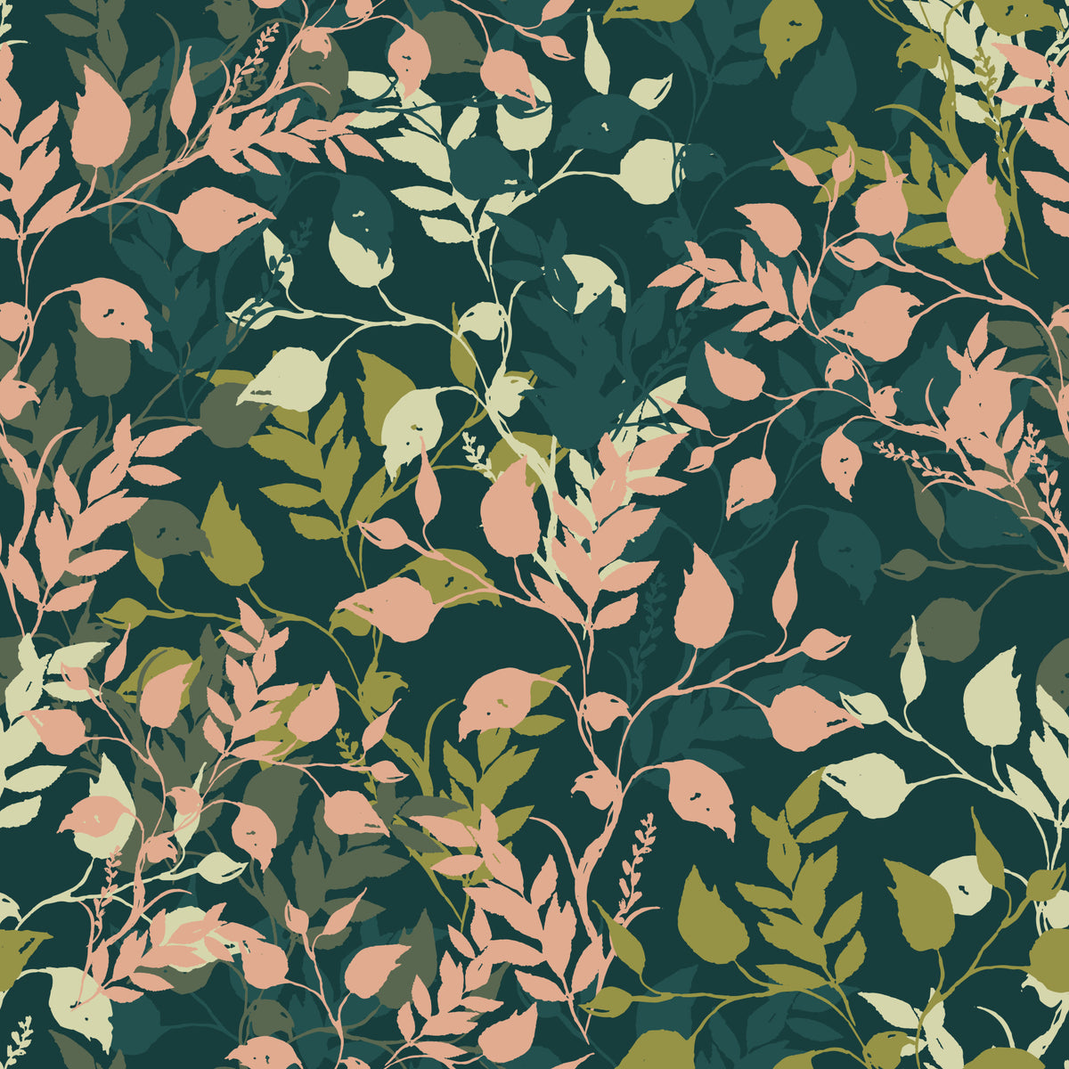 Papier peint silhouette de feuille botanique Jardin de Minuit in your room — zoomed
