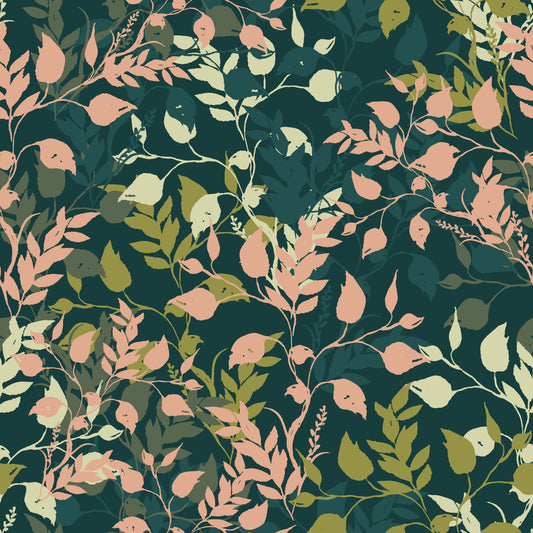 Tapete mit botanischem Blattsilhouetten-Motiv „Midnight Garden“