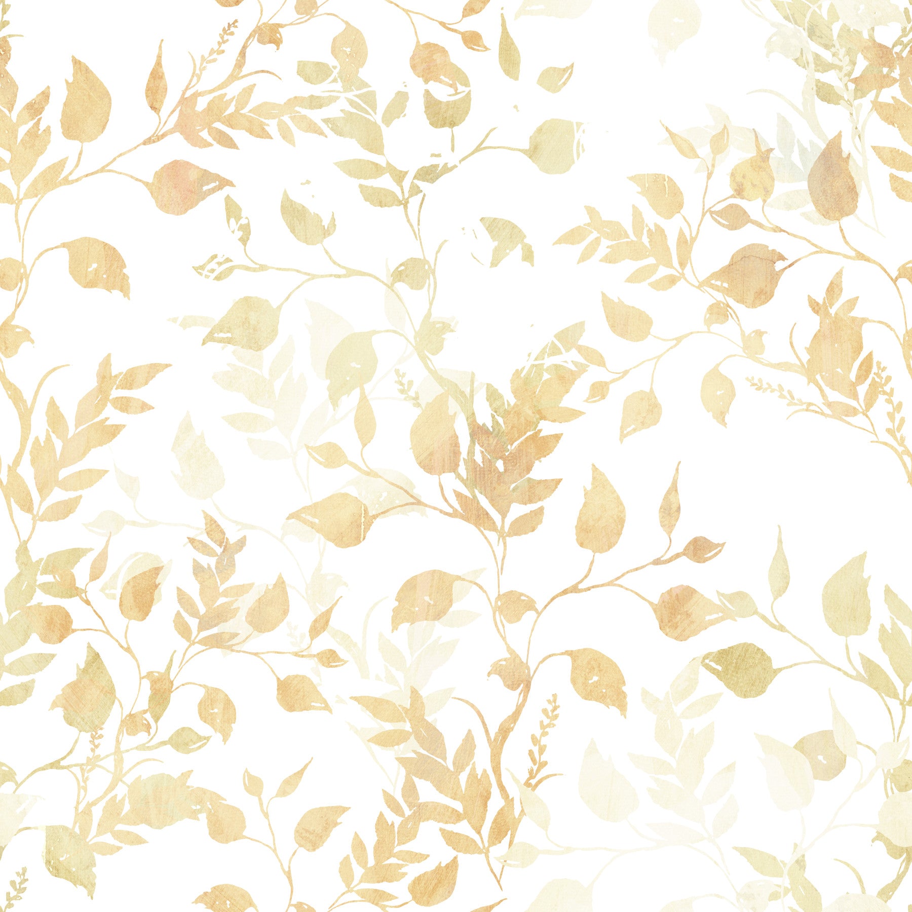 Papel tapiz con silueta de follaje dorado suave