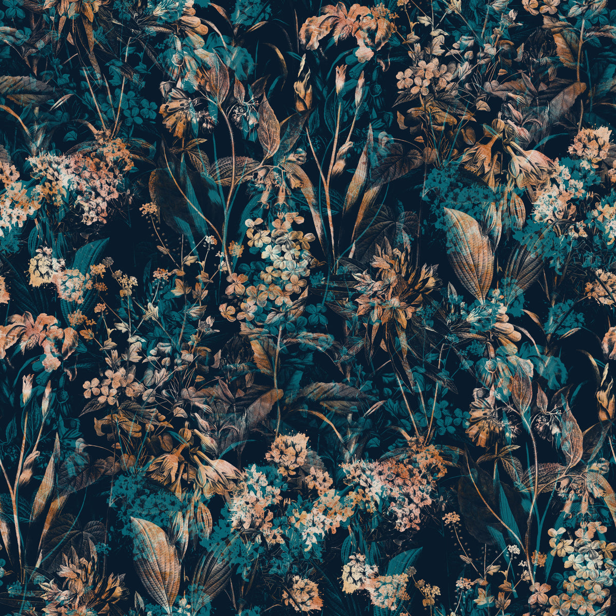 Tapete mit Nachtschwärmer-Wiesenmuster in your room — zoomed
