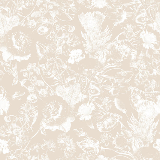 Papier peint crème à motifs botaniques en ligne artistique⁠