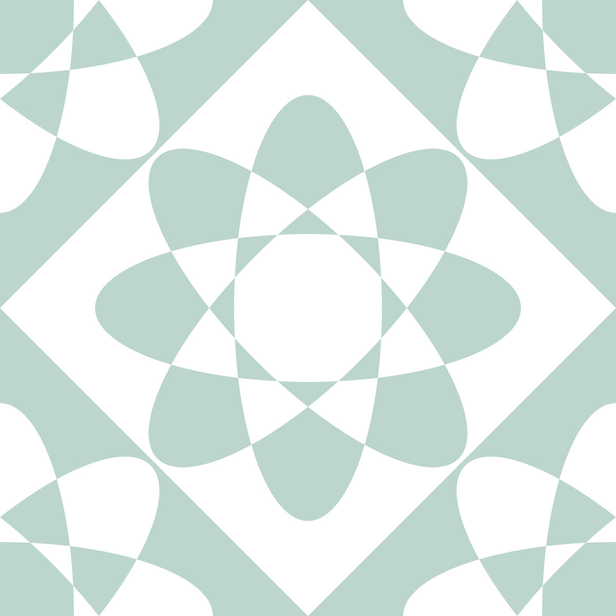 Saliegroene geometrische behangprint met bloemraster in your room — zoomed