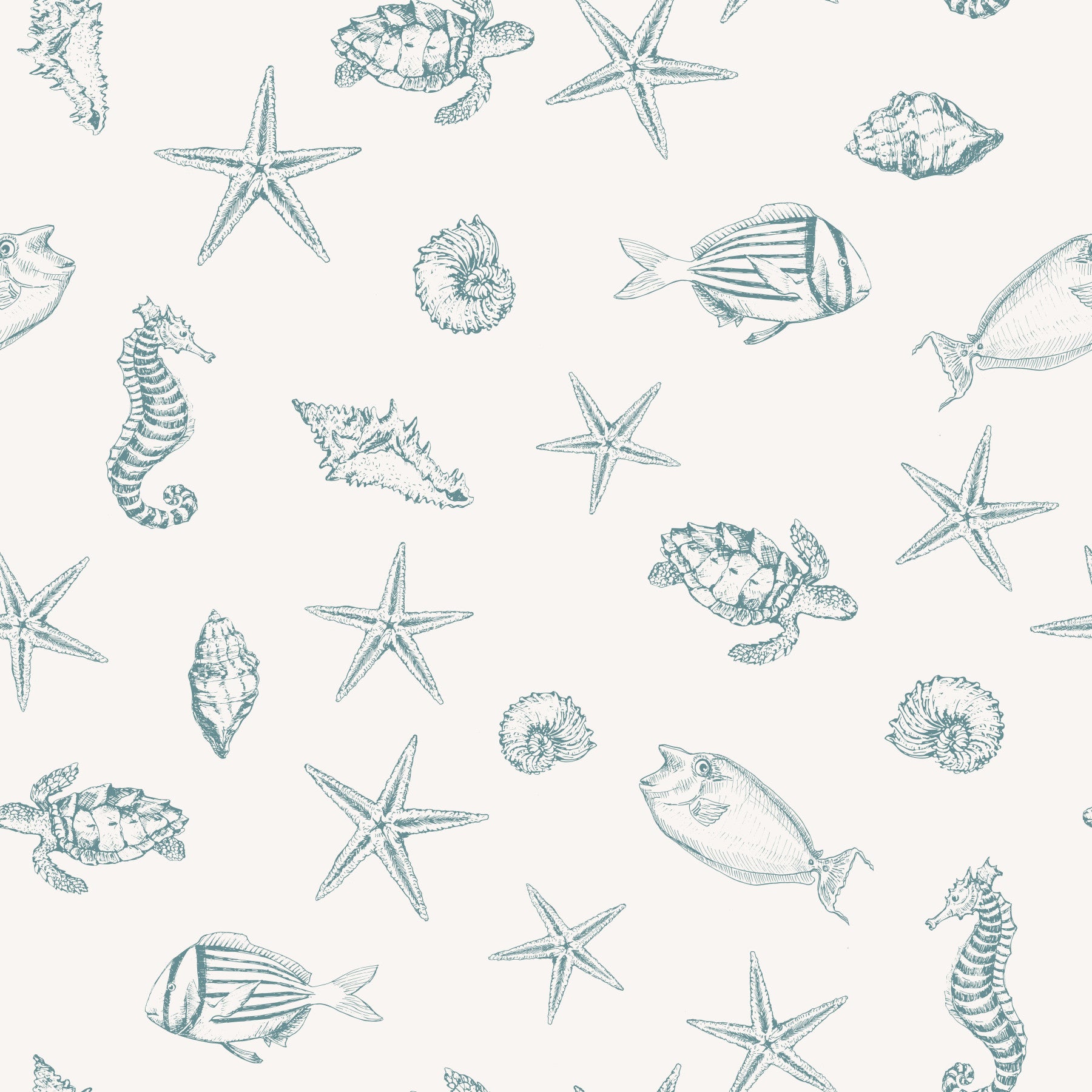 Papier peint à motif de vie marine, esquisse océanique