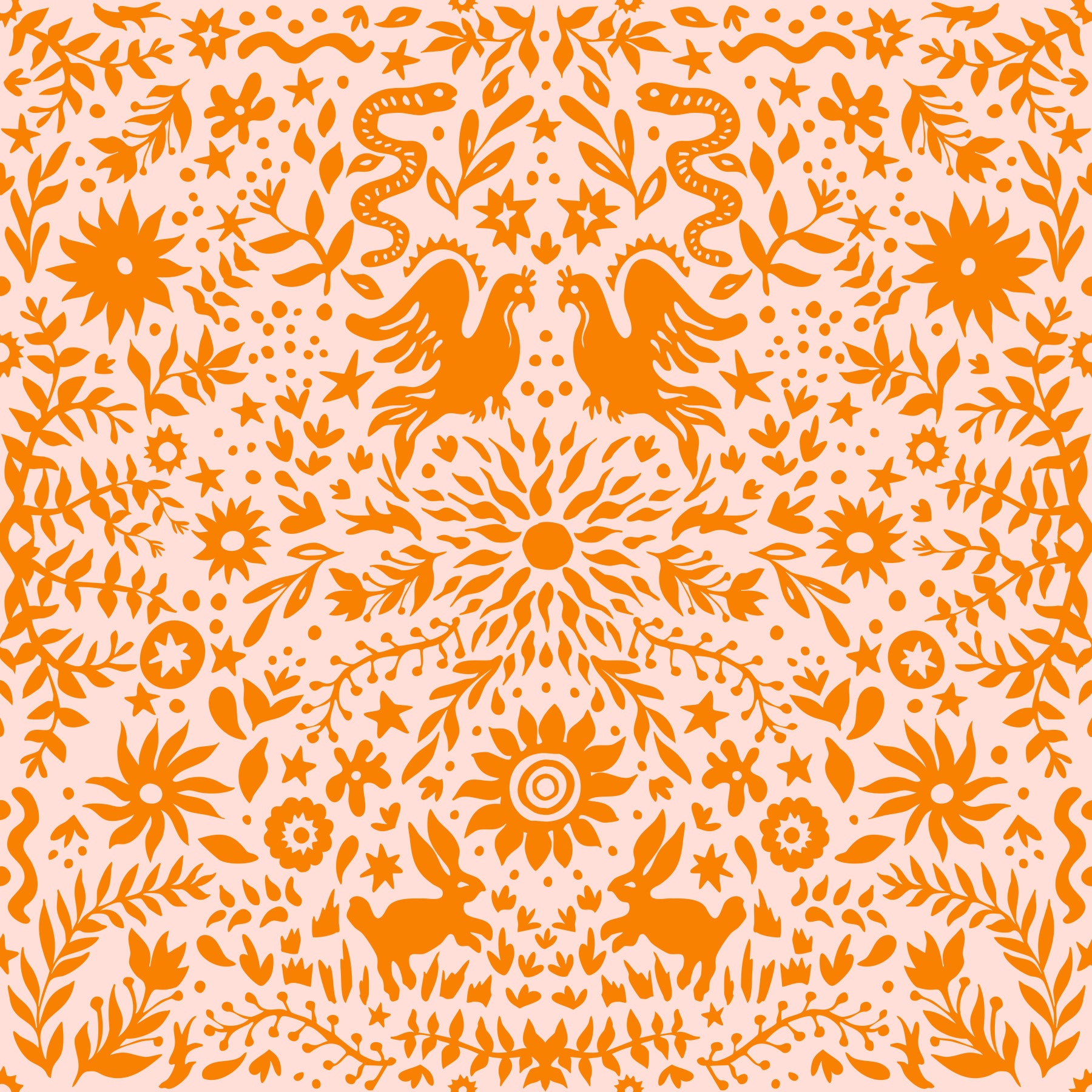 Orangefarbene, verspielte Tapete mit Waldtier-Muster