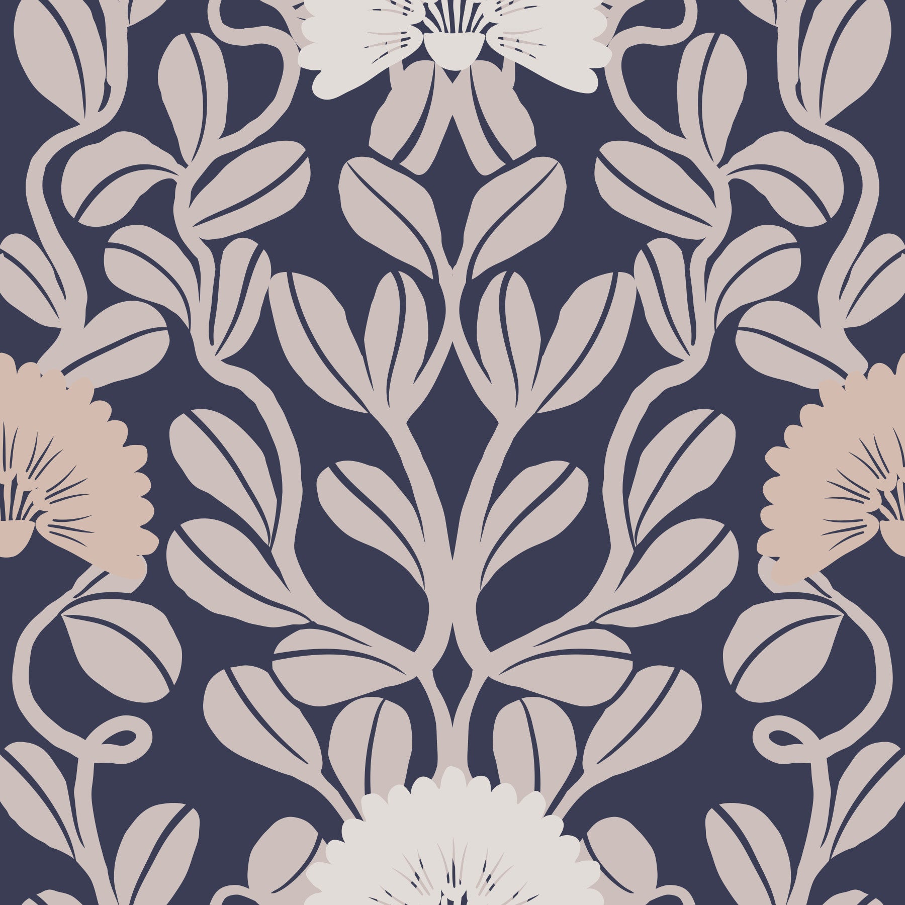 Midnight Flora Damask Wallpaper⁠