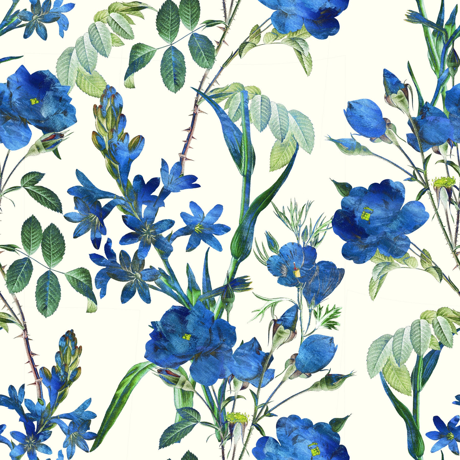 Carta da parati con motivo vintage di giardino di fiori di campo color indaco
