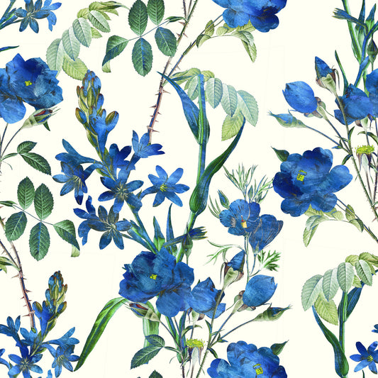 Tapet med vintage indigo-blomstermønster til vilde blomsterhaver